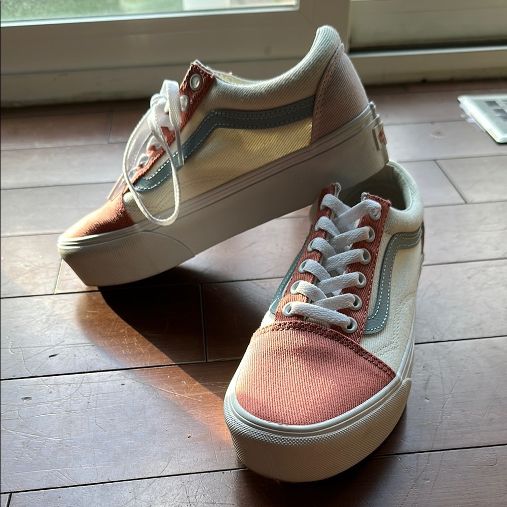 Vans Pink and White Sneakers with Canvas Upper
